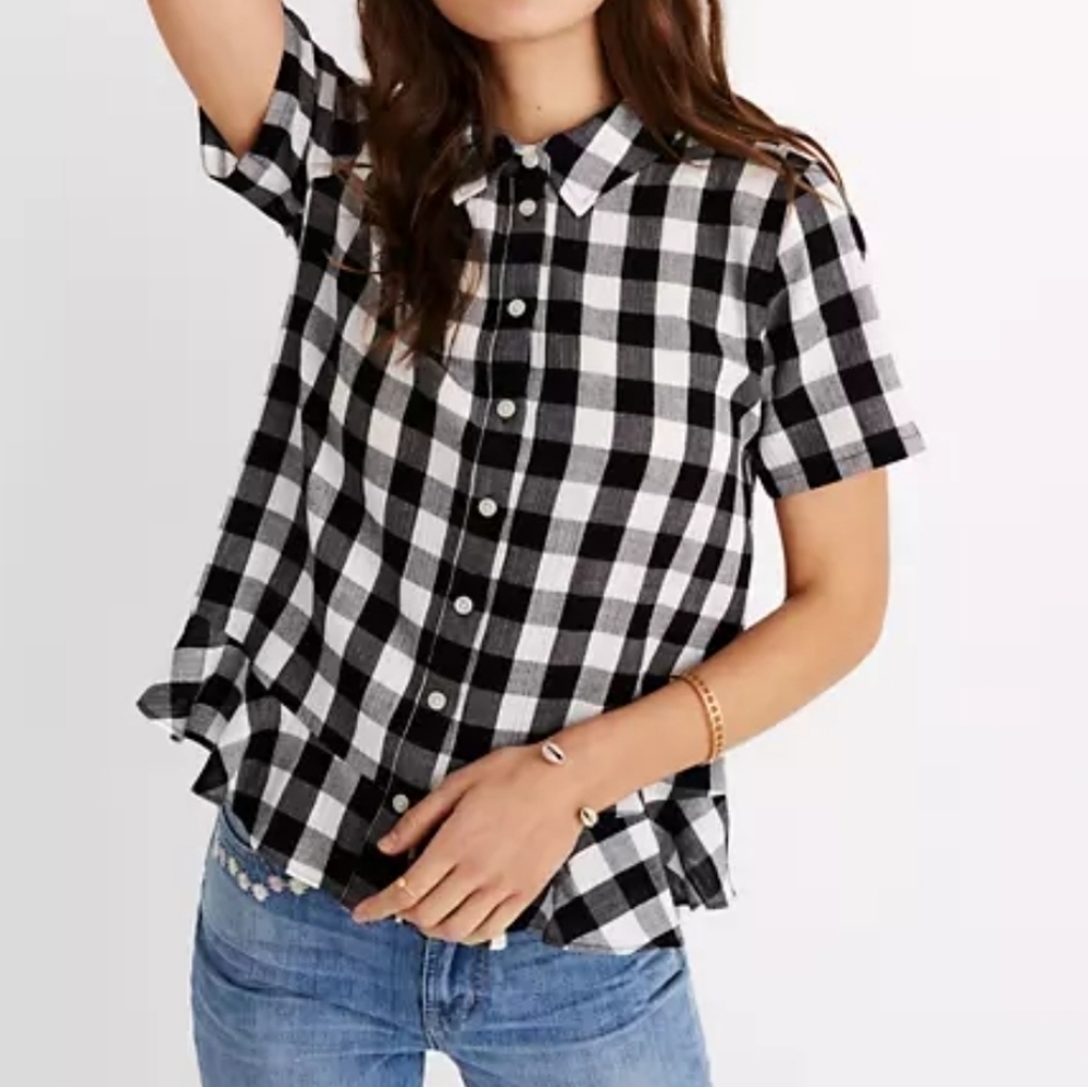 Madewell Button Down Peplum Shirt Gingham